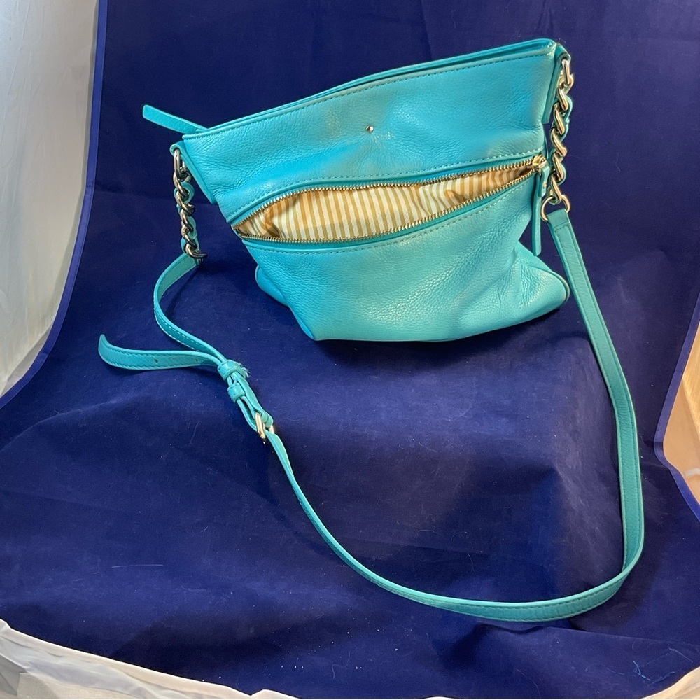 Kate Spade Butter Soft Turquoise Pebble Leather Crossbody Bag Silver Accents - Picture 11 of 14